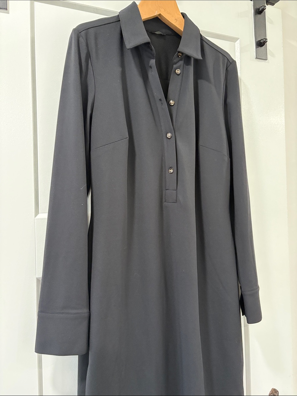 Ann Taylor Black Knit Long-Sleeve Collared Polo Shirt Dress Size Medium - Picture 2 of 13